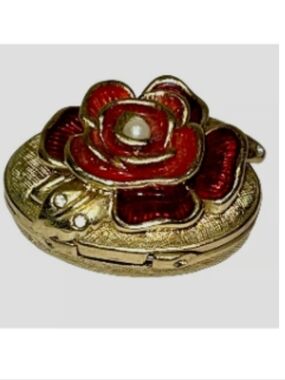 Vintage Bob Mackie "Sculpted Rose" Compact – Shaded Red Enamel – Heavy Boutique